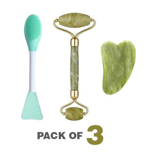3-in-1 Radiant Skincare Set – Jade Roller, Gua Sha & 2-in-1 Mask Brush - The Nexa Shop