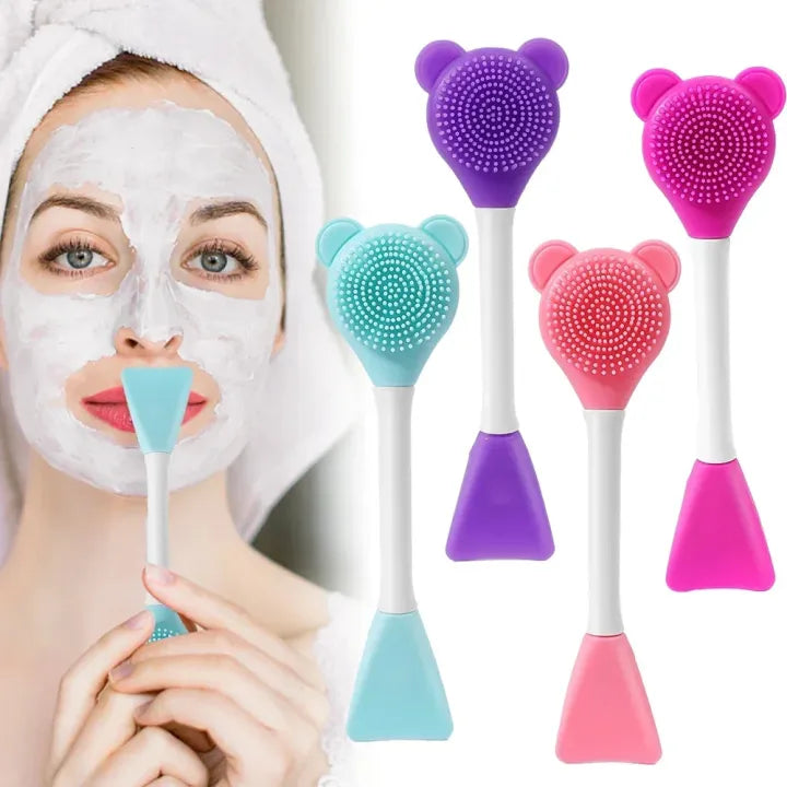 2-in-1 Dual-Sided Silicone Facial Cleansing Brush – teddy bear design blackhead remover