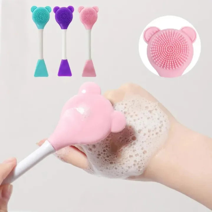 2-in-1 Silicone Facial Cleansing Brush - teddy bear design detail