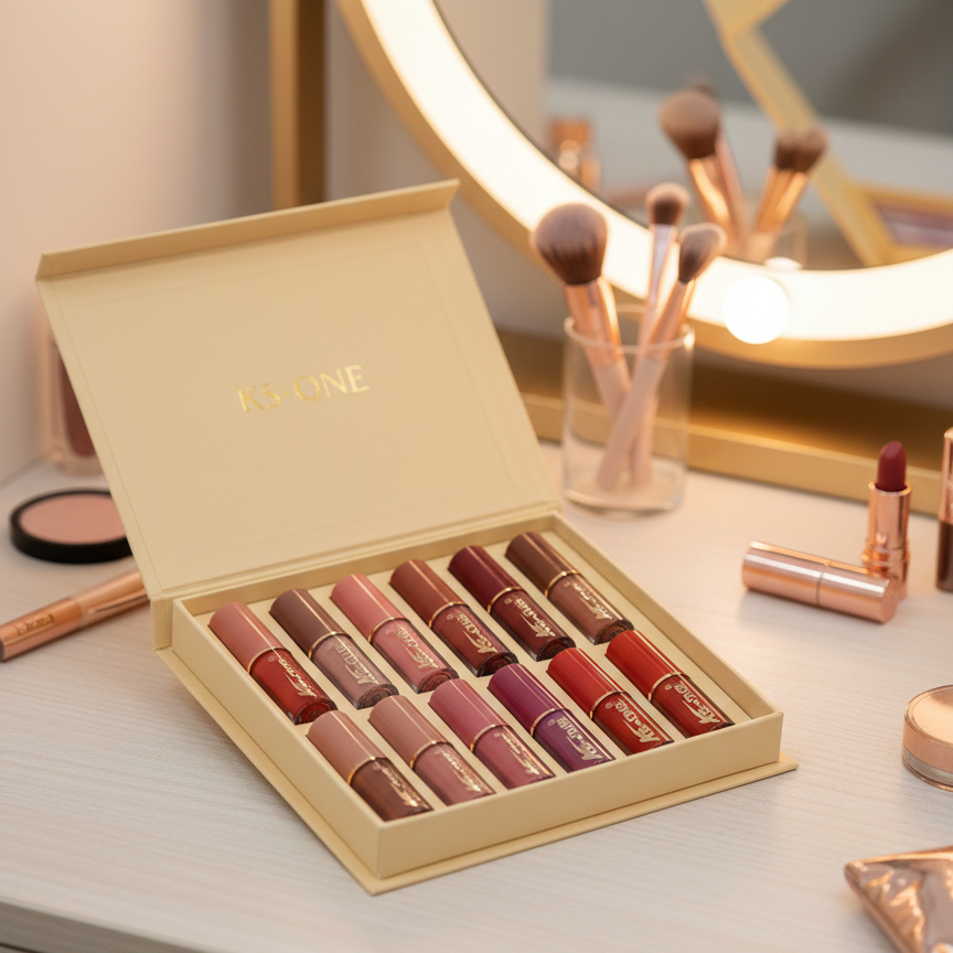 KS One Liquid Lipstick Set 12pcs - shades closeup