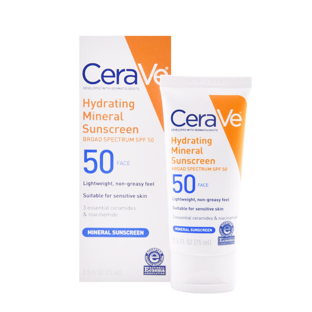 CeraVe Hydrating Mineral Sunscreen SPF 50 for face – 75ml dermatologist recommended