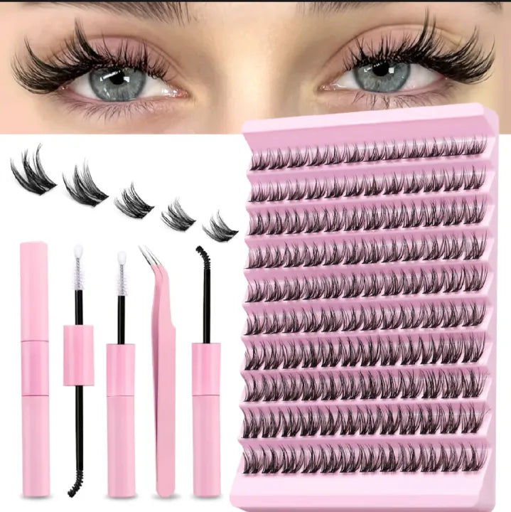 DIY Eyelash Extension Kit – 200 lash clusters with waterproof bond remover and tweezer