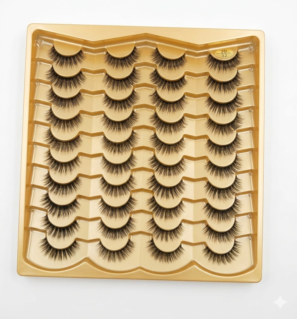 3D Professional Eyelashes Set – 20 Pairs of Voluminous, Reusable Faux Mink Lashes