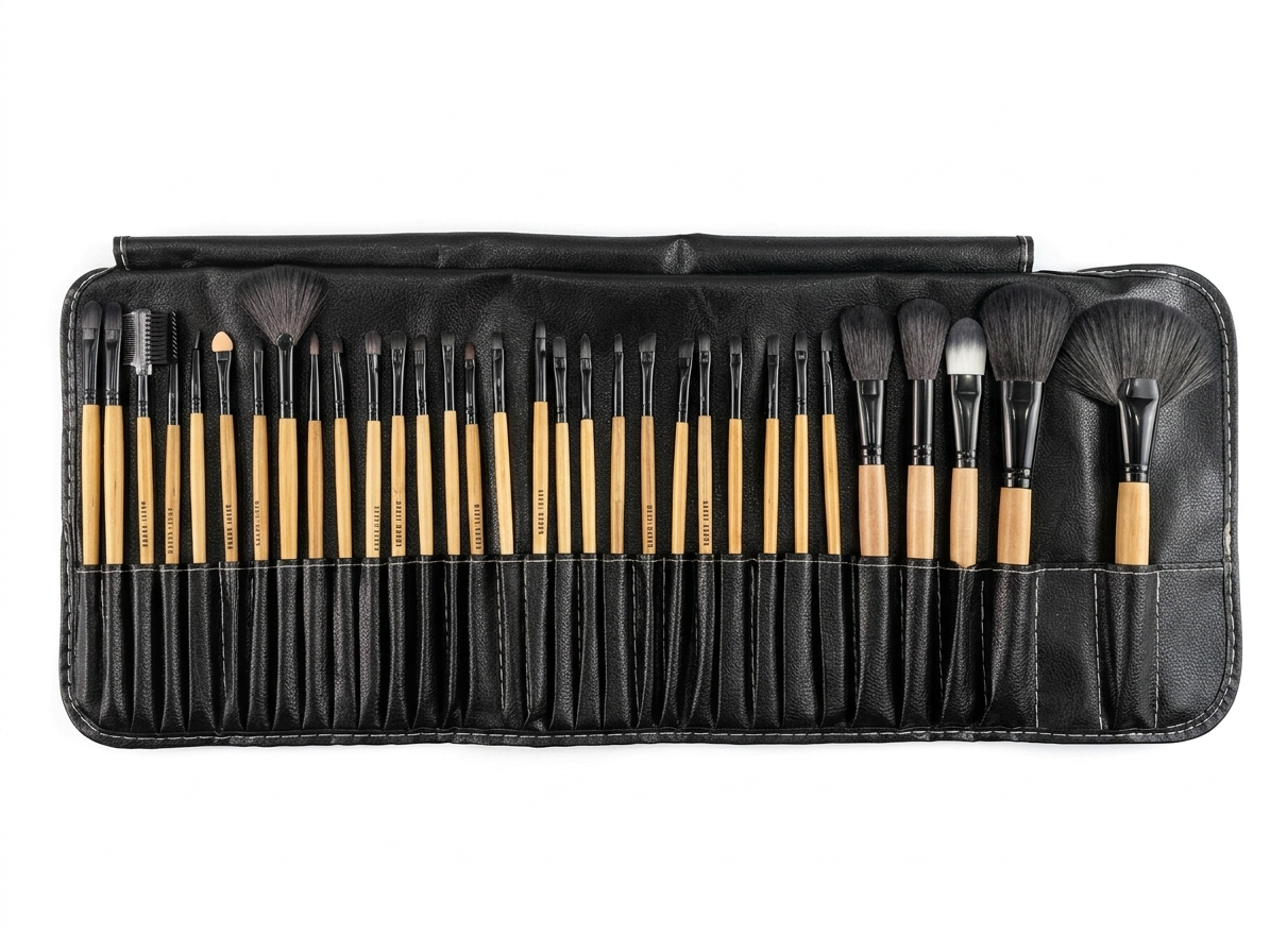 Babbi Brown 32-Piece Professional Makeup Brush Set with Leather Wrap Pouch