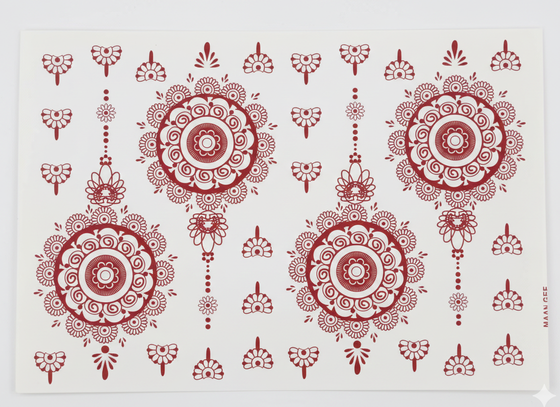 Red Mehndi Tattoo Stickers - bridal patterns