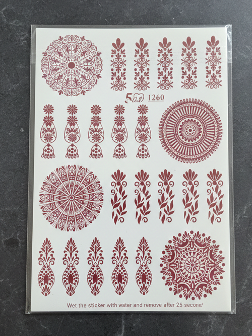 Traditional Red Mehndi Tattoo Sticker Sheets Bridal Hand Design