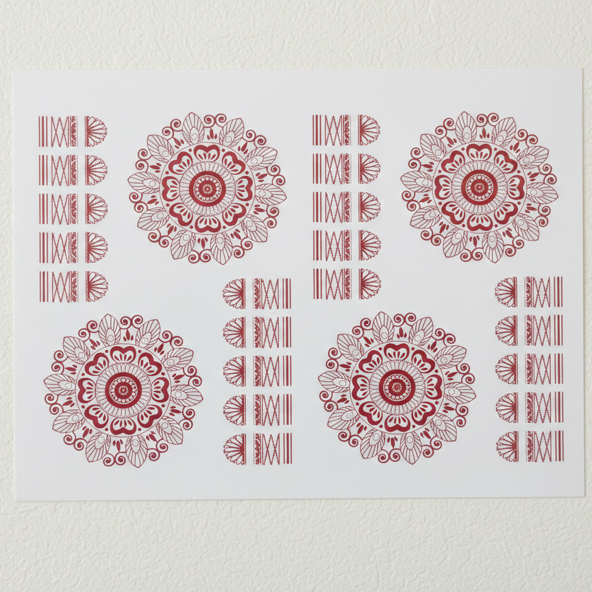 Red Mehndi Tattoo Stickers - design detail