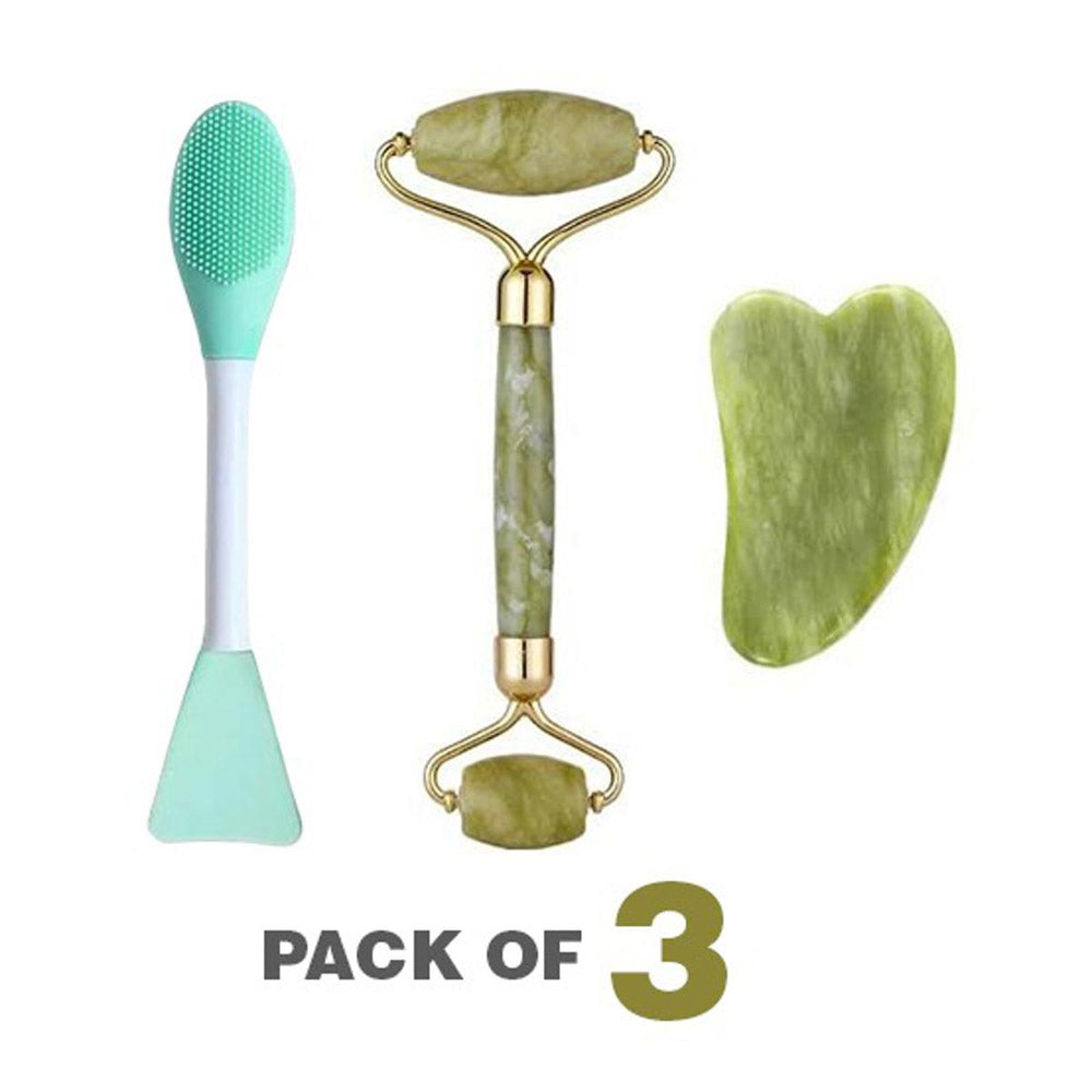 3-in-1 Radiant Skincare Set – Jade Roller Gua Sha and 2-in-1 Mask Brush