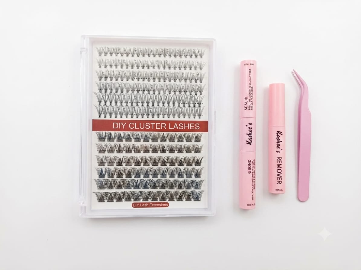 Kashee's 192-Pcs DIY Cluster Eyelash Extension Kit with Bond, Seal & Applicator Tool