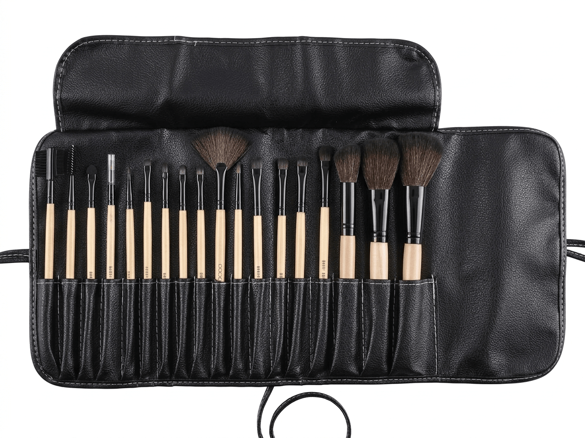 Babbi Brown 18 - Piece Professional Makeup Brush Set with Leather Wrap Pouch - The Nexa Shop