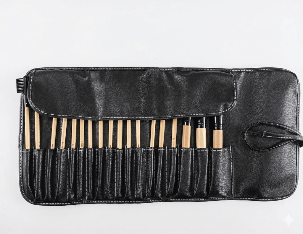 Babbi Brown 18 - Piece Professional Makeup Brush Set with Leather Wrap Pouch - The Nexa Shop