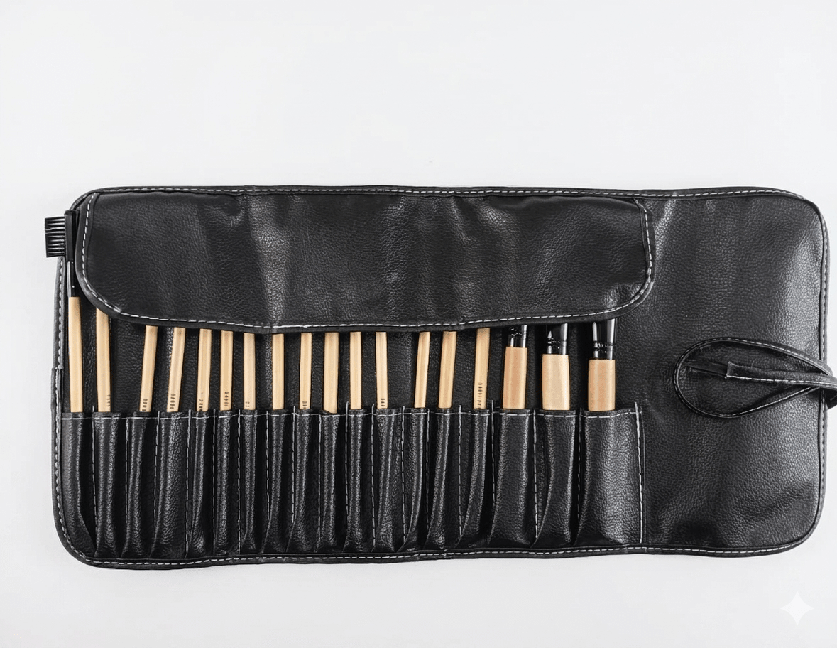 Babbi Brown 18 - Piece Professional Makeup Brush Set with Leather Wrap Pouch - The Nexa Shop