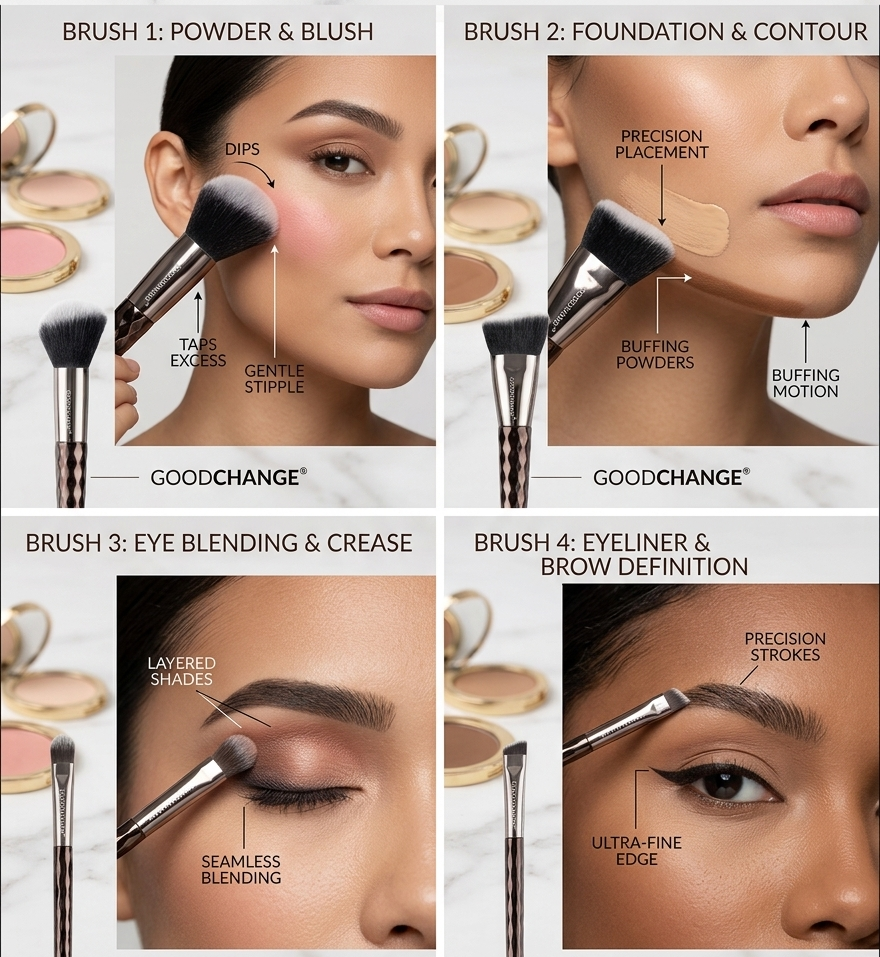 Goodchange Makeup Brush Set - brush heads detail
