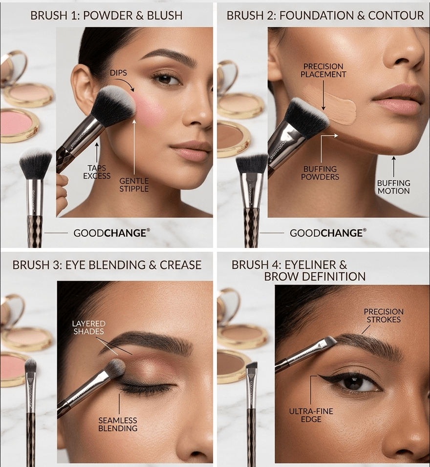 Goodchange Professional Makeup Brush Set – 4-Piece Diamond Handle Series for Face & Eyes - The Nexa Shop