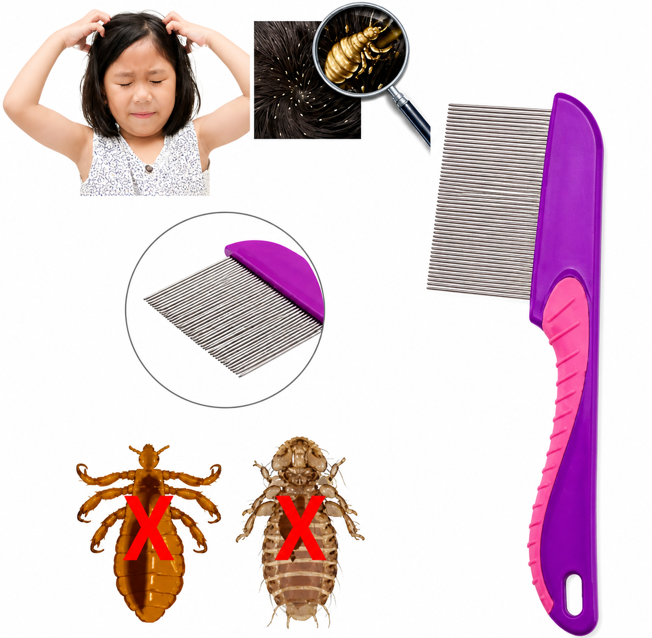 Anti-Lice Comb - nit removal in use on hair