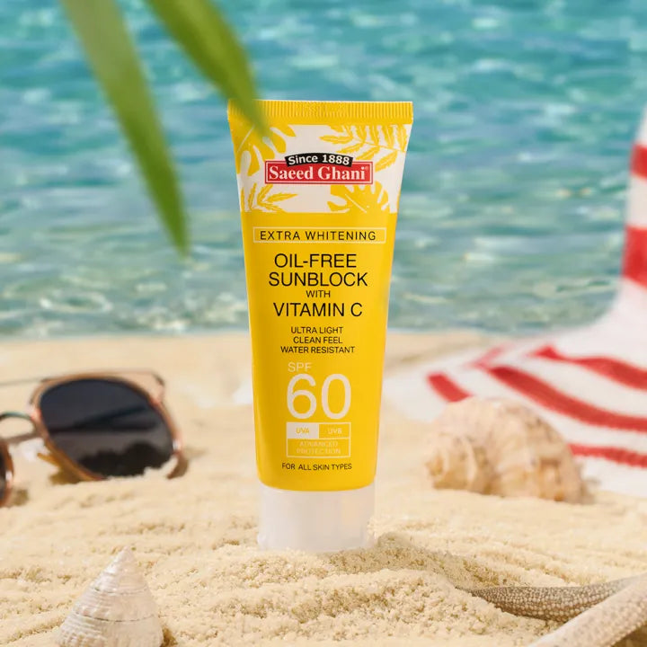 Saeed Ghani Oil-Free Sunblock SPF 60 with Vitamin C – extra whitening water resistant formula