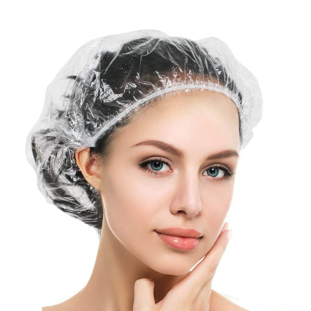 9-in-1 Disposable Elastic Shower Caps - cap worn in shower